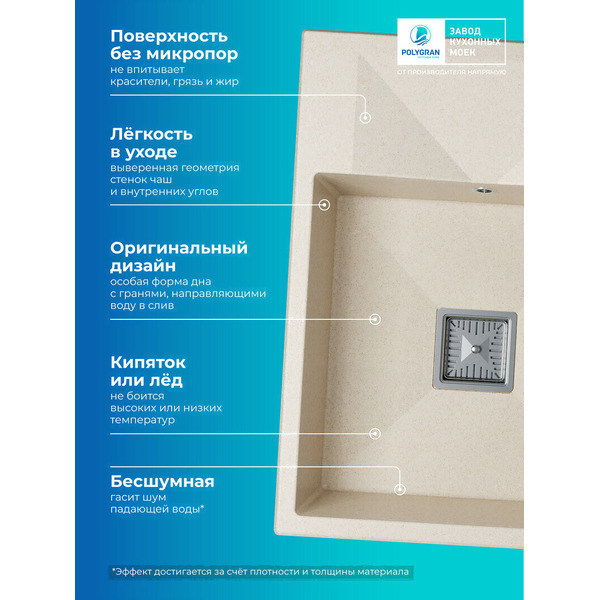 Кухонная мойка Polygran Blade 660 (кремовый)