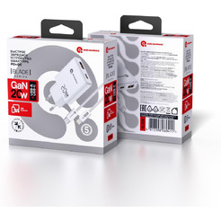 СЗУ Atomic BLADE G203 GAN 20W 2-порта USB (A+C) с кабелем USB (С-L) 1 метр, цвет белый | 10.208