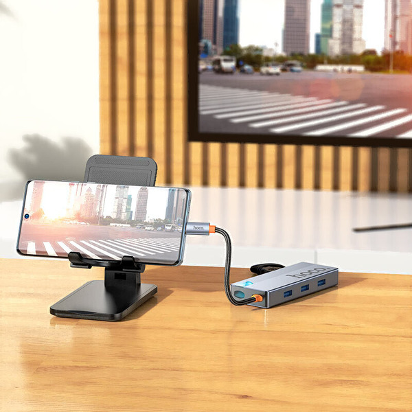 Док-станция для ноутбука Hoco HB51 6в1 Type-C - HDTV+RJ45+PD+USB3.0x3 (глубокий космический серый)