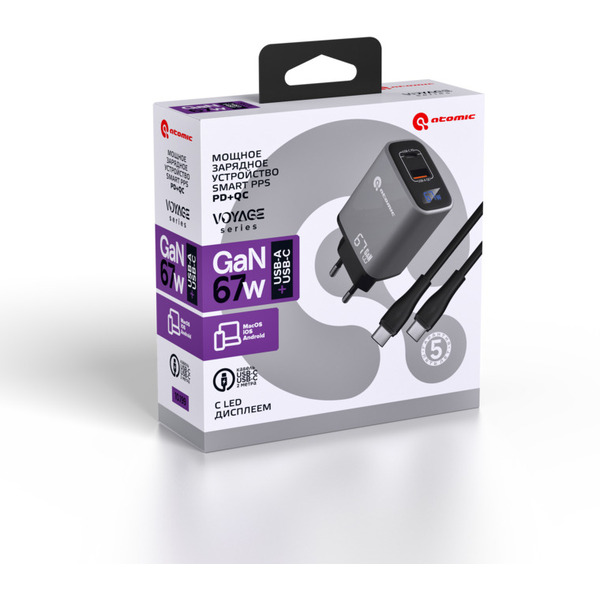 Сетевое зарядное Atomic Voyage G671 GAN 67W USB Type-C 10.199 (темно-серый)