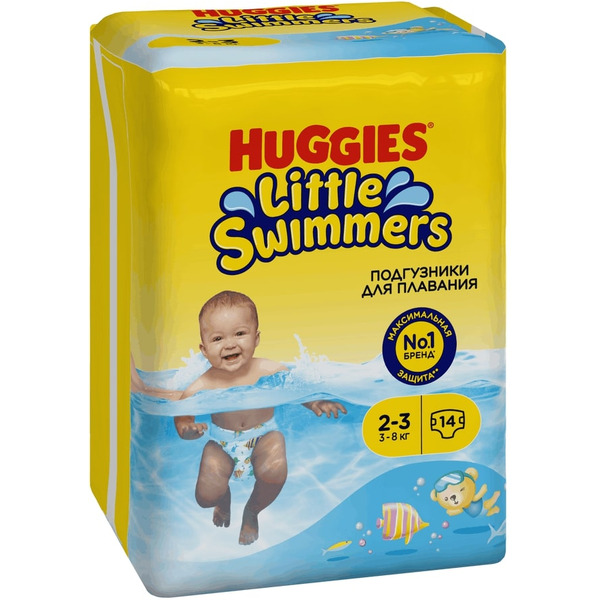 Детские одноразовые подгузники для плавания HUGGIES Little Swimmers 2-3 (3-8кг)*14шт
