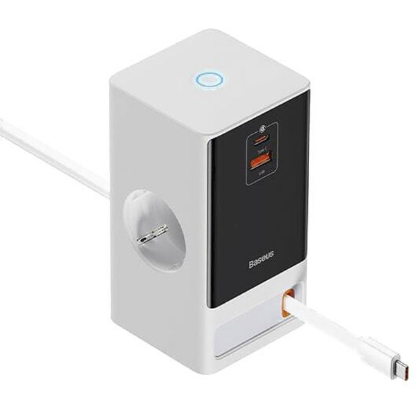 Сетевое зарядное Baseus PowerCombo Digital PowerStrip 2AC+1U+1C+Retractable-C 65W PSLR000602 (белый)