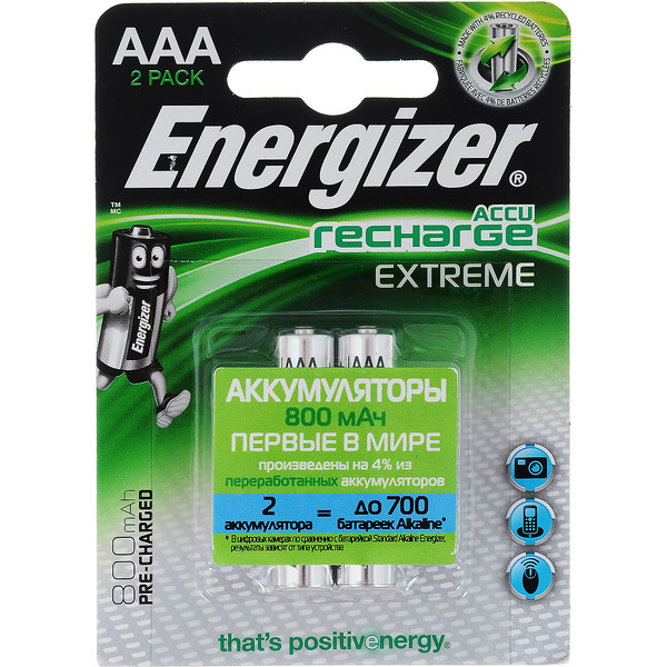 Аккумуляторы Energizer Recharge Extreme AAA 800mAh 2 шт.