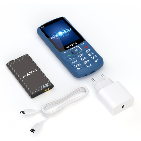 Мобильный телефон Maxvi P33 + ЗУ WC-112 (синий)