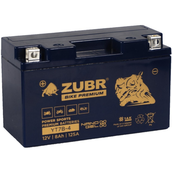 Мотоциклетный аккумулятор ZUBR Premium YT7B-4 L+ (8 А·ч)