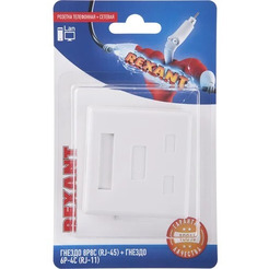 Розетка телефонная + сетевая LAN Rexant 06-0106-C (гнездо 8Р8С (Rj-45) + гнездо 6Р-4С (RJ-11))