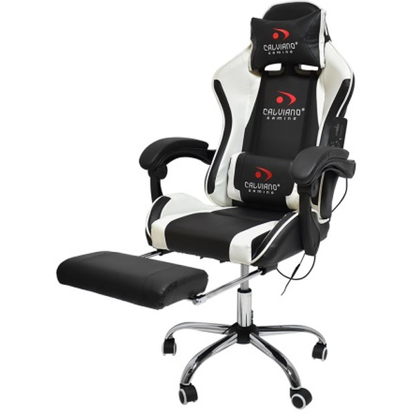 Игровое кресло Calviano Avanti Ultimato (черный/белый, с подножкой)
