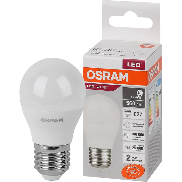 Лампа светодиодная OSRAM P60 7W 4000K Е27