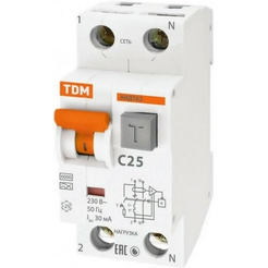 Автоматический выключатель дифференциального тока TDM 63 2Р(1Р+N) C25 30мА 6кА тип А SQ0202-0004