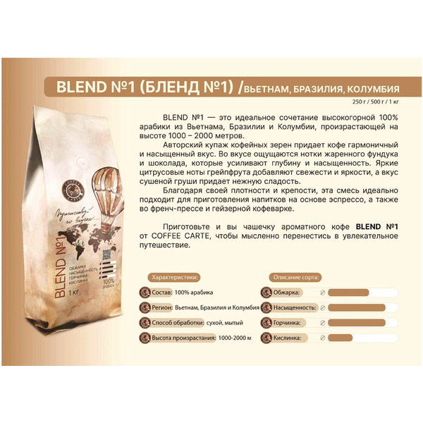 Кофе в зернах COFFEE CARTE Blend №1, 1000 г