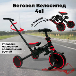 Беговел-велосипед Bubago Flint BG-FPY-109-9 с ручкой (черный/красный)