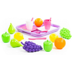 Набор игрушечных продуктов Полесье Набор продуктов №2 с посудкой и подносом 46970 (в сеточке)