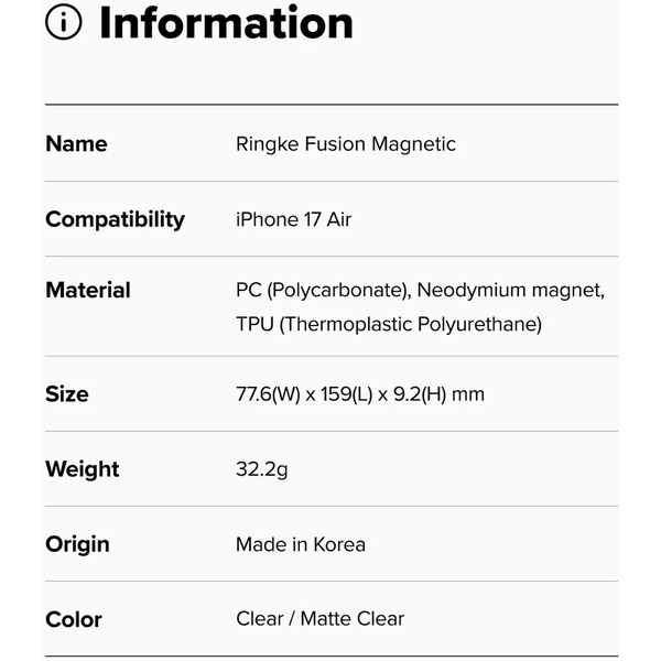 Чехол Ringke FUSION MAGNETIC для iPhone Air CLEAR