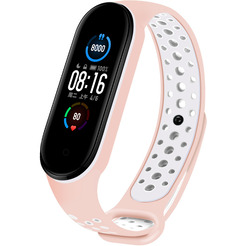 Ремешок Bingo Sport для Xiaomi Mi Band 5/6 Персиковый с белым