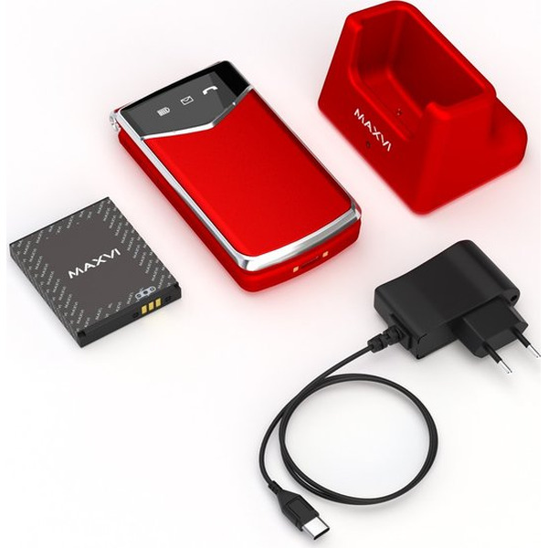 Кнопочный телефон Maxvi E11ds (красный/серебристый)