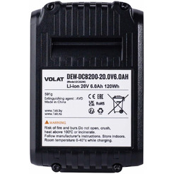 Аккумуляторная батарея VOLAT для DeWalt 20.0V 6.0Ah (Li-ion) DEW-DCB200
