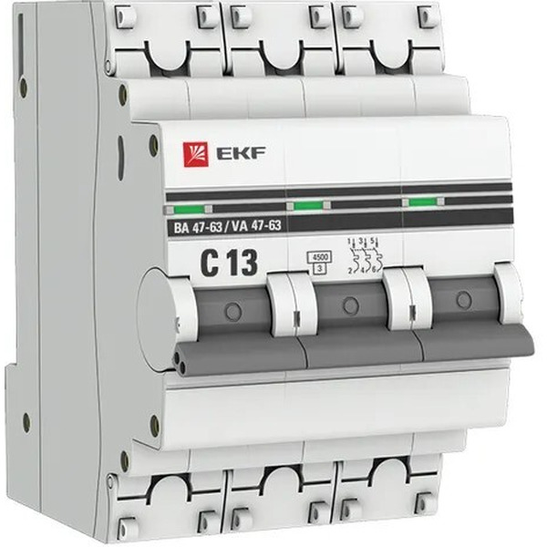 Выключатель автоматический EKF 3P 13А (C) 4,5kA ВА 47-63