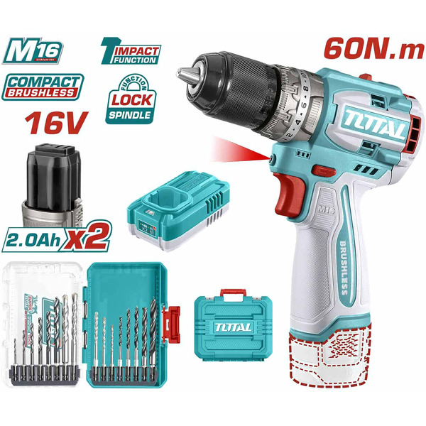 Ударная дрель-шуруповерт Total TOSLI241199 (с 2-мя АКБ, кейс)