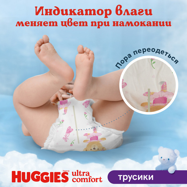 Детские одноразовые трусики-подгузники HUGGIES ULTRA COMFORT Mega 7 (> 17кг)*40шт.Girl