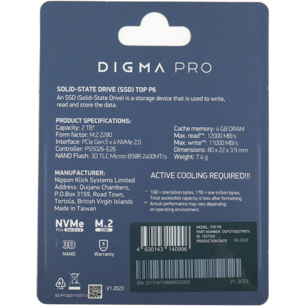 SSD Digma Pro Top P6 2TB DGPST5002TP6T4