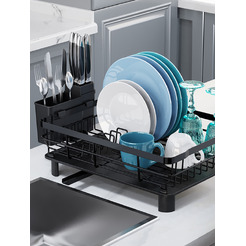 Сушилка для посуды металлическая настольная со сливом Happy Home HH-047B (черный)