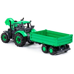 Трактор Полесье Прогресс с бортовым прицепом инерционный (зелёный) 91260