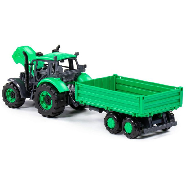Трактор Полесье Прогресс с бортовым прицепом инерционный (зелёный) 91260