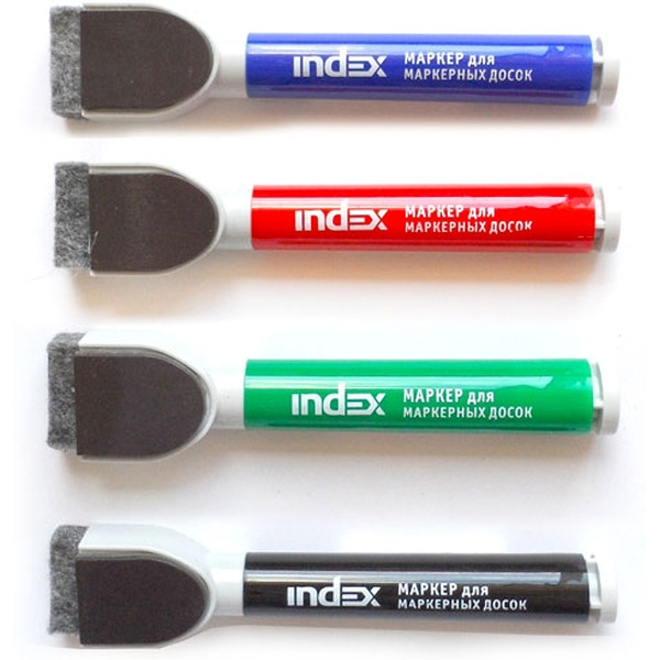 Набор маркеров для доски, 4 цвета с магнитом и губкой, (Index) арт. IMW545/4