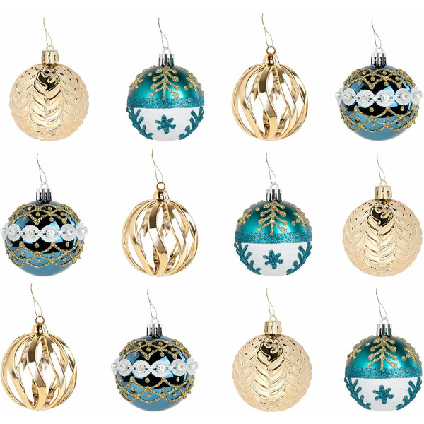 Шары ёлочные Золотая сказка 592176 (12 шт, бирюзовый/золотой)