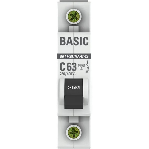 Выключатель автоматический EKF Basic ВА 47-29 1P 63А (C) 4,5кА