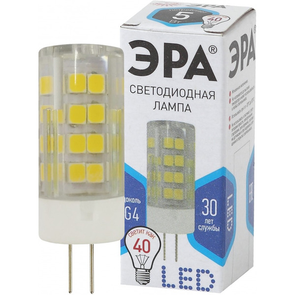 Лампочка ЭРА STD LED JC-5W-220V-CER-840-G4