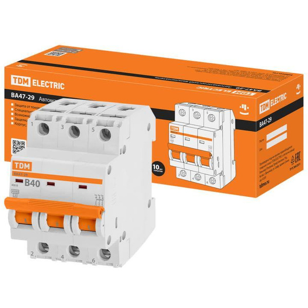 Выключатель автоматический TDM ВА 47-29 3Р 40А (В) 4.5кА SQ0206-0046