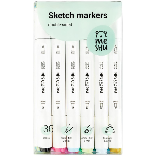 Набор двусторонних маркеров для скетчинга MESHU MS_38265 (36 цветов)