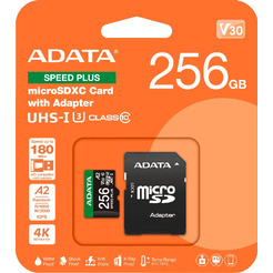 Карта памяти ADATA SPEED PLUS microSDXC 256GB UD256GUI3V30A2SP-RA1 (с адаптером)
