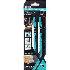 Набор пилок для лобзика METALLICA Optima T244D, 100/75мм шаг 4мм, HCS грубый крив. груб. рез, по дер. 2шт 907825