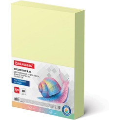 Бумага цветная BRAUBERG 115220 А4, 80 г/м2, 500 л., пастель, желтая