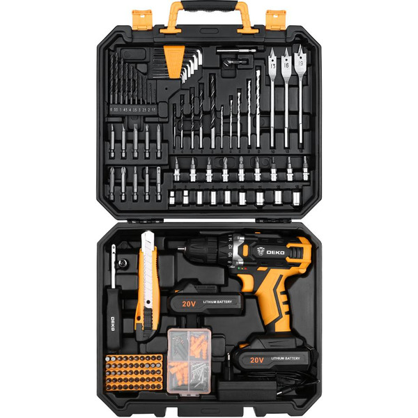Дрель-шуруповерт Deko DKCD20FU-Li SET 193 (063-4179) с 2-мя АКБ, кейс, набор оснастки