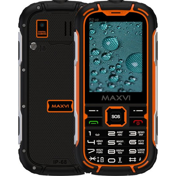 Мобильный телефон Maxvi R2 up + ЗУ WC-112 (черный/оранжевый)