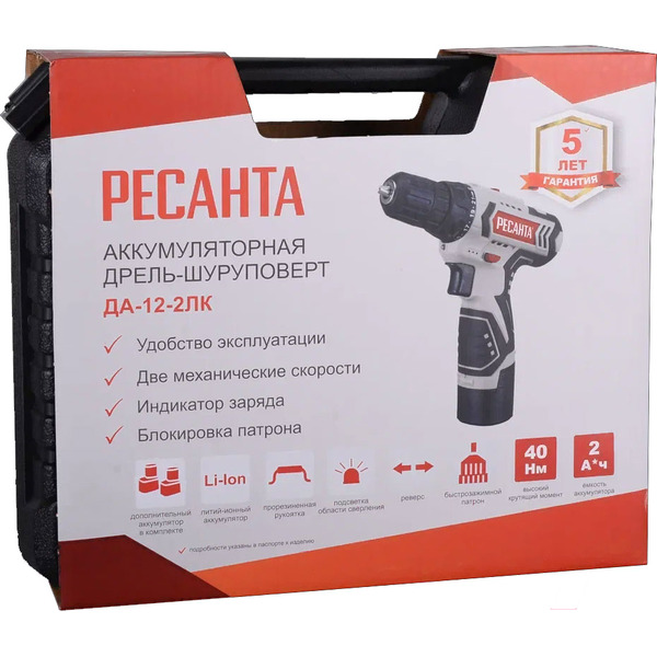 Дрель-шуруповерт Ресанта ДА-12-2ЛК (75/14/2)