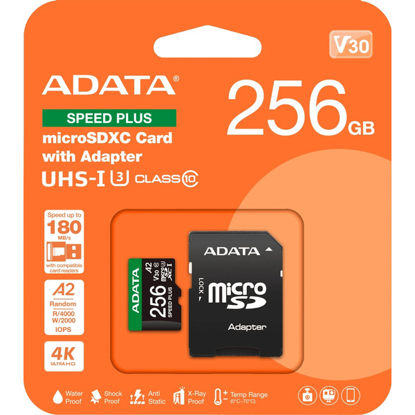 Карта памяти ADATA SPEED PLUS microSDXC 256GB UD256GUI3V30A2SP-RA1 (с адаптером)