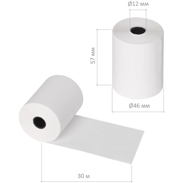 Чековая лента BRAUBERG 110898 57мм(диаметр 46мм, длина 30м, втулка 12мм), 16 шт.