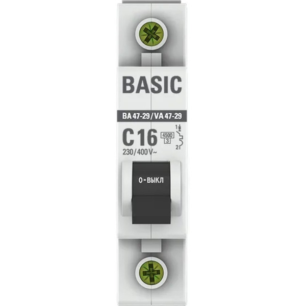 Выключатель автоматический EKF Basic ВА 47-29 1P 16А (C) 4,5кА