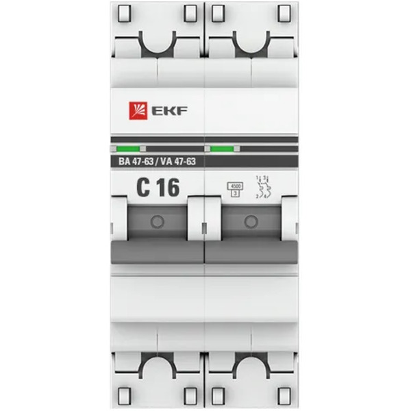 Выключатель автоматический EKF PROxima ВА 47-63 2P 16А (C) 4.5kA