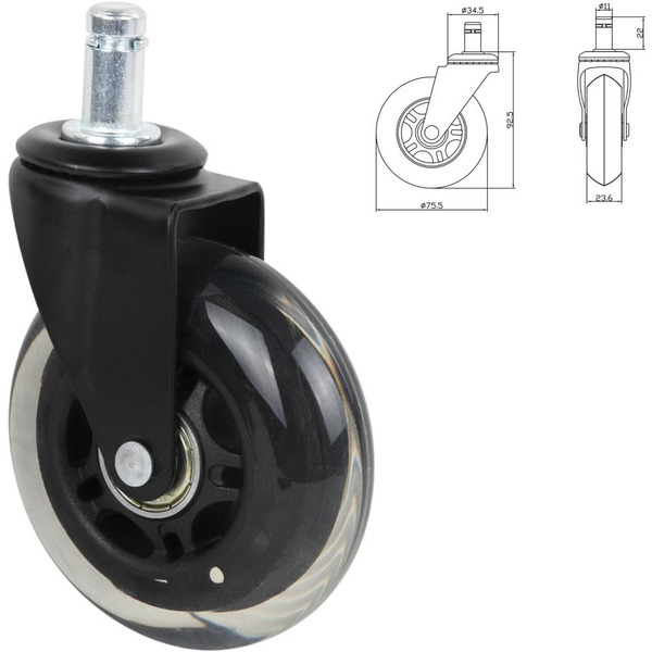 Колеса (ролики) для кресла BRABIX 532524 (мягкие, резиновые, КОМПЛЕКТ 5шт, шток d11мм)