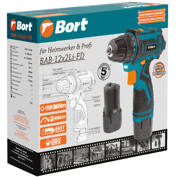 Дрель-шуруповерт Bort BAB-12x2Li-FD 93413151