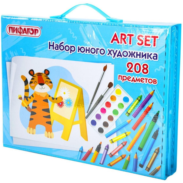 Набор ЮНОГО ХУДОЖНИКА для рисования и творчества с мольбертом ПИФАГОР 664632 (208 предметов)