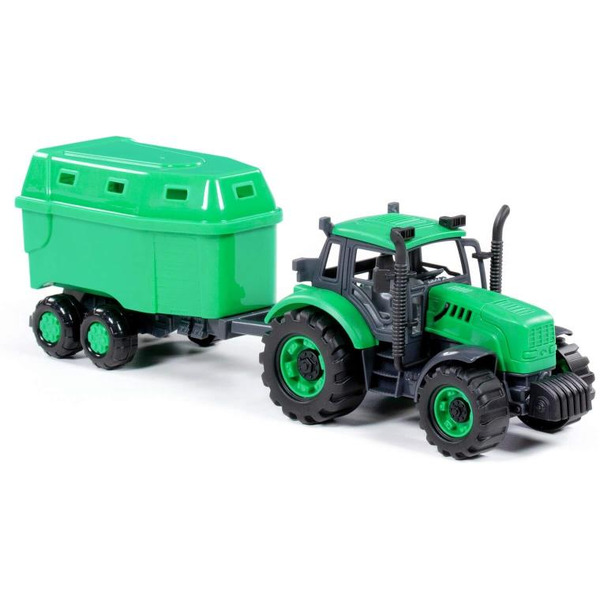 Трактор Полесье Прогресс с прицепом для перевозки животных инерционный (зелёный) 94643