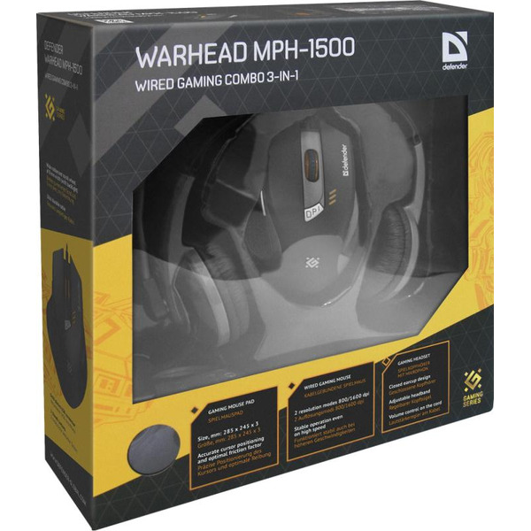 Игровой набор DEFENDER Warhead MPH-1500 (мышь+гарнитура+ковер)
