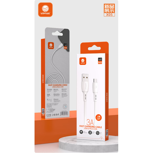 Кабель VIPFAN X05 USB-MicroUSB 3A 1 м (белый)