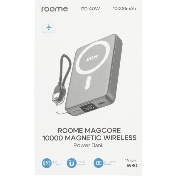 Внешний аккумулятор Roome MagCore W80 RMMC10K 10000mAh Magnetic Wireless (серый)